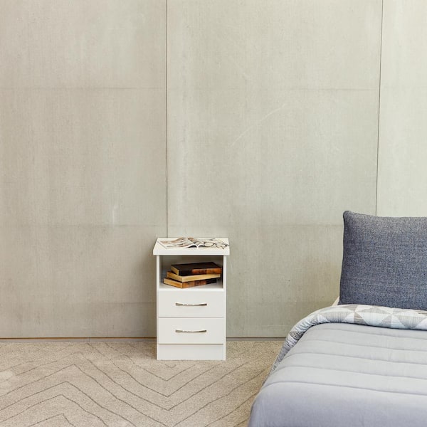 Herval Nevada 2-Drawer White Nightstand 24 in. H x 16 in. W x 16 in. D