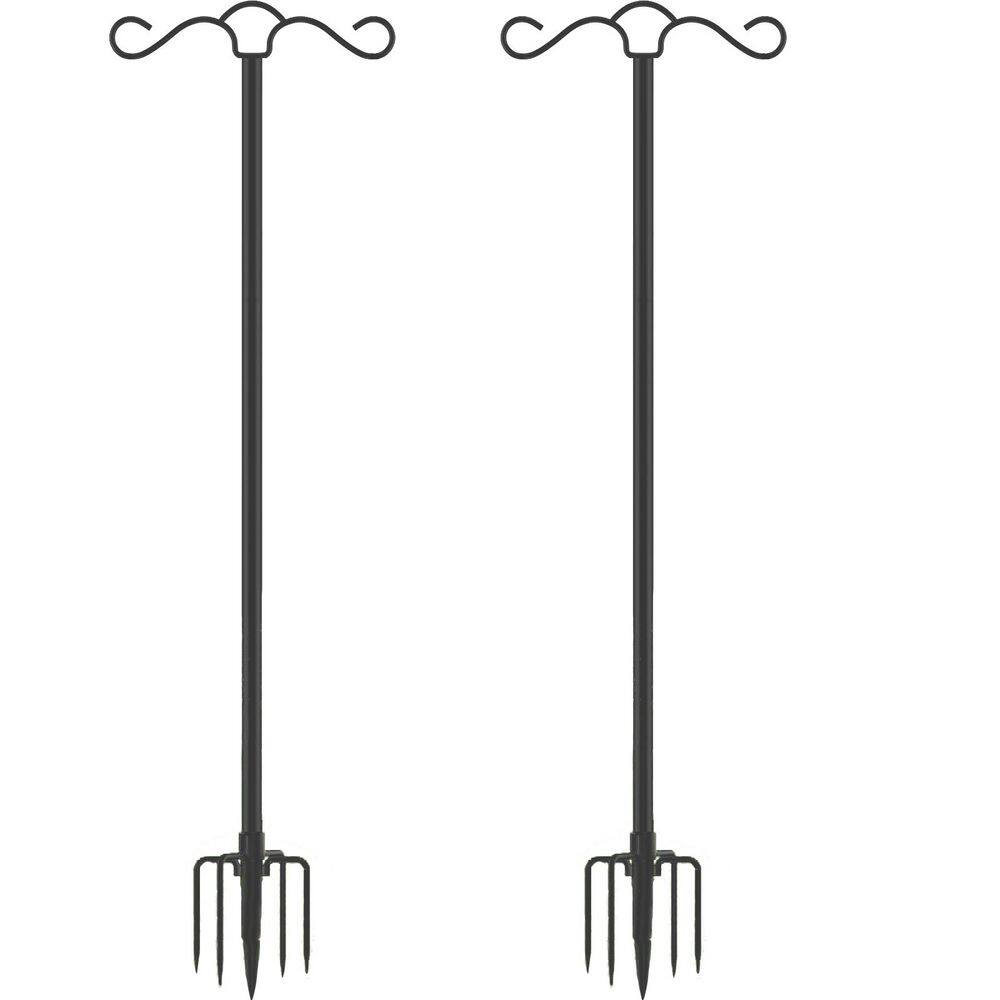 10 in. Black Metal Heavy Duty Double Arm Shepherds Hook with 2-Hooks Stable 5-Prong Base for Outdoor (1-Count) price history on PriceWatchPro