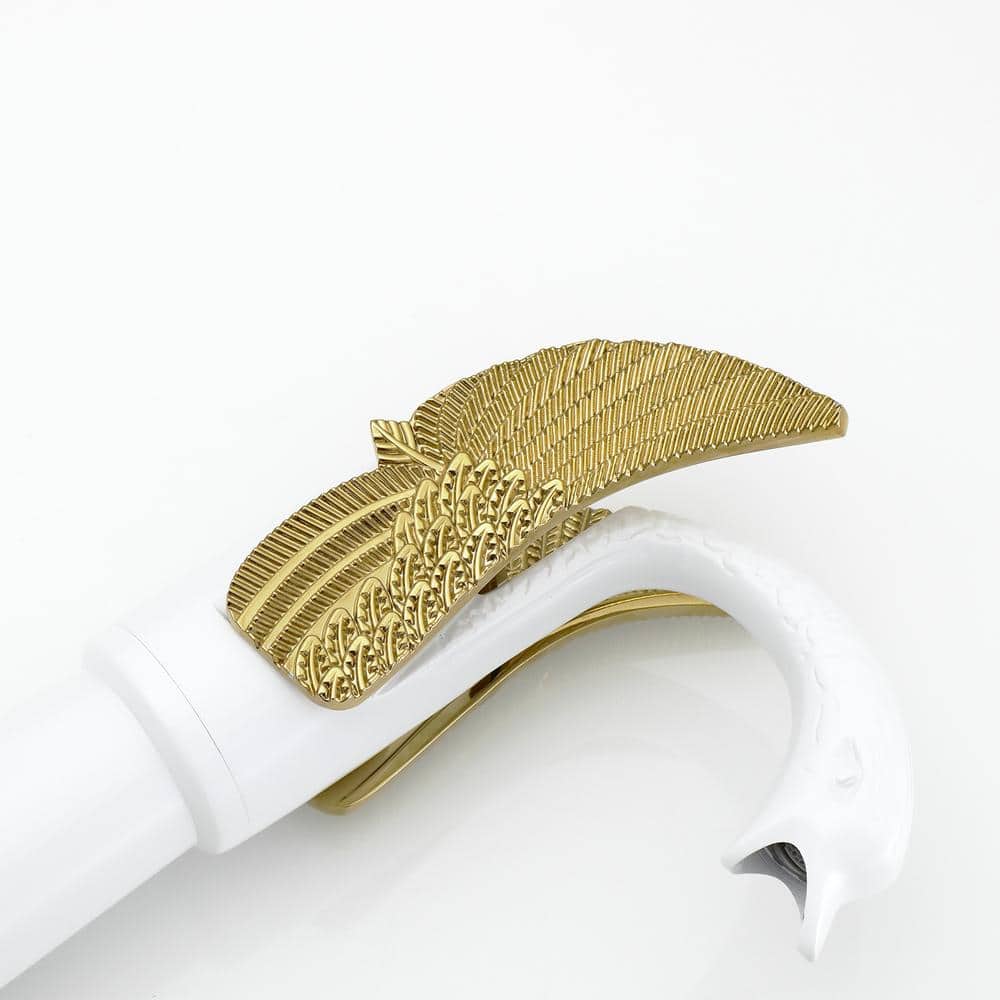 White and Gold Swan Single Handle Bathroom Vessel Faucet