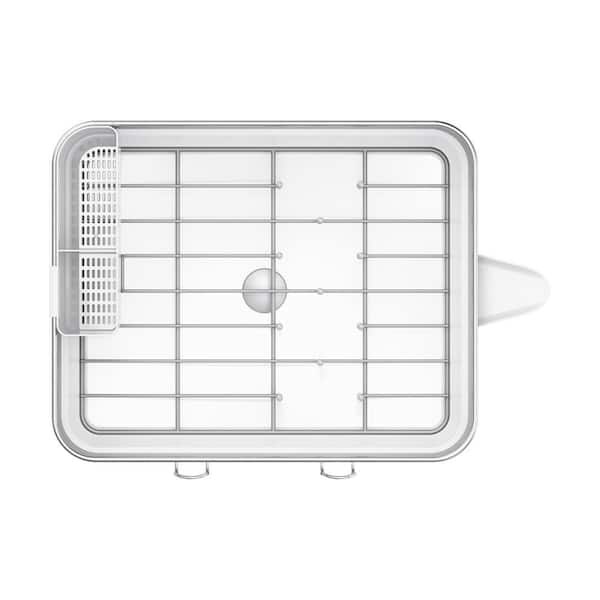 simplehuman Compact Kitchen Dish Drying Rack with Swivel Spout,  Fingerprint-Proof Stainless Steel Frame, White Plastic
