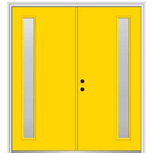 60 in. x 80 in. Viola Right Hand Inswing 1-Lite Frosted Painted Fiberglass Smooth Prehung Front Door on 6-9/16 in. Frame