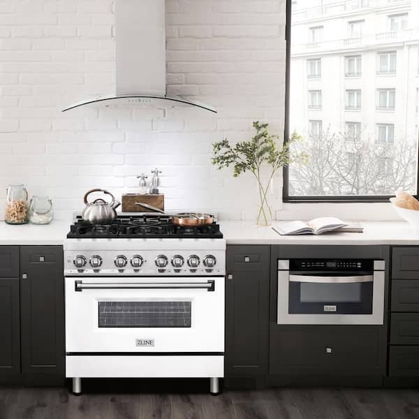 36 in. 6 Burner Dual Fuel Range with White Matte Door in Stainless Steel