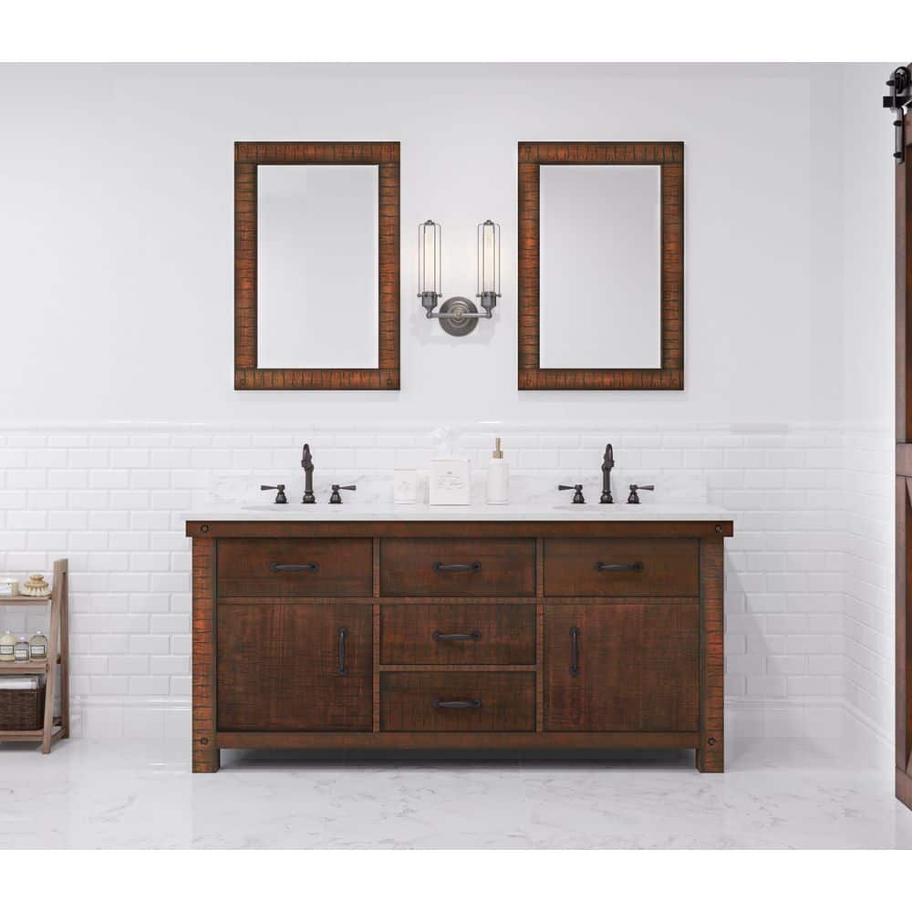 Aberdeen 72" Double Sink Rustic Sierra Vanity with Carrara White Marble Top