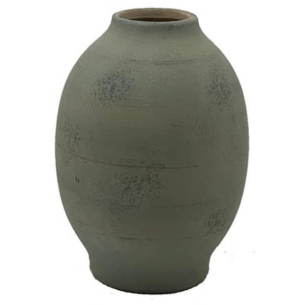 Benjara Col 10.25 in. Green Ceramic Round Decorative Vase