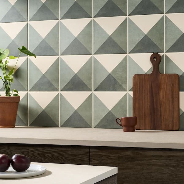 Elizabeth Sutton Cameo Cement Deco Meadow Green 7.87 in. x 0.34 in. Matte Porcelain Floor and Wall Tile Sample