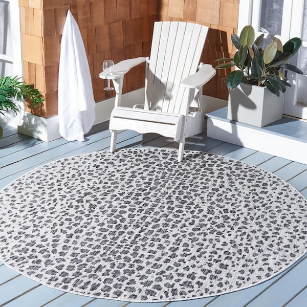 Courtyard Navy/Gray 10 ft. x 10 ft. Cheetah Geometric Indoor/Outdoor Round Area Rug