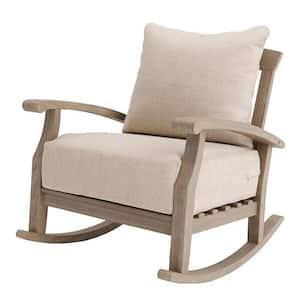 Torrey Premium Indonesia Teak Wood Outdoor Rocking Chair with Tan Cushion