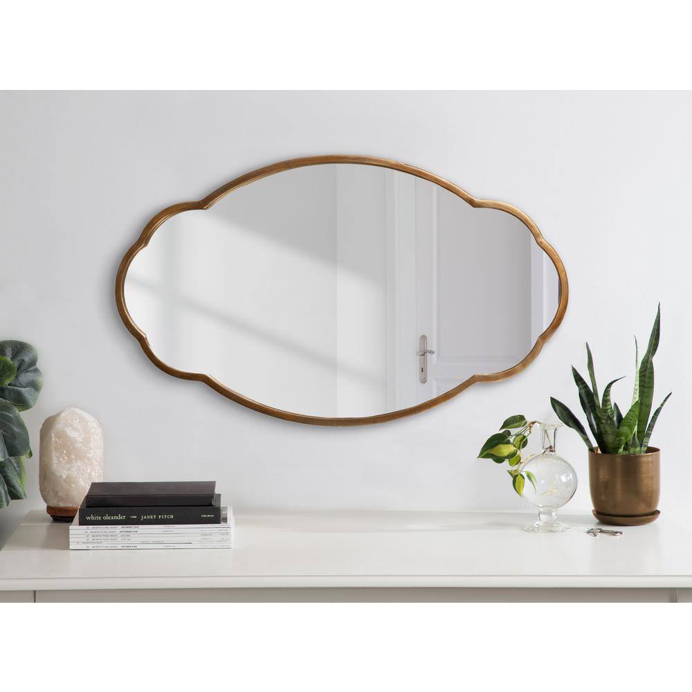 Magritte Scalloped Oval Gold Vanity Wall Mirror, 33x22 in
