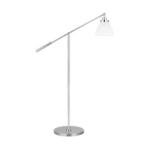 Wellfleet 30.75 in. W x 46 in. H 1-Light Matte White/Polished Nickel Dimmable Standard Floor Lamp with Steel Shade