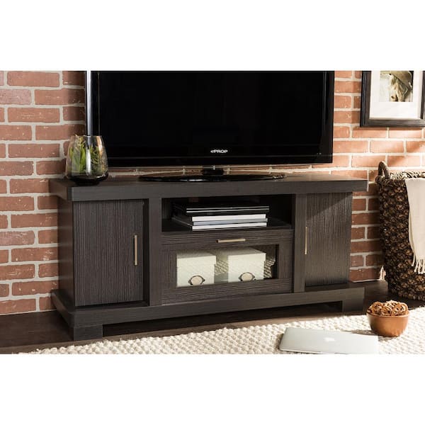 Baxton Studio Viveka 47 in. Dark Brown Wood TV Stand Fits TVs Up