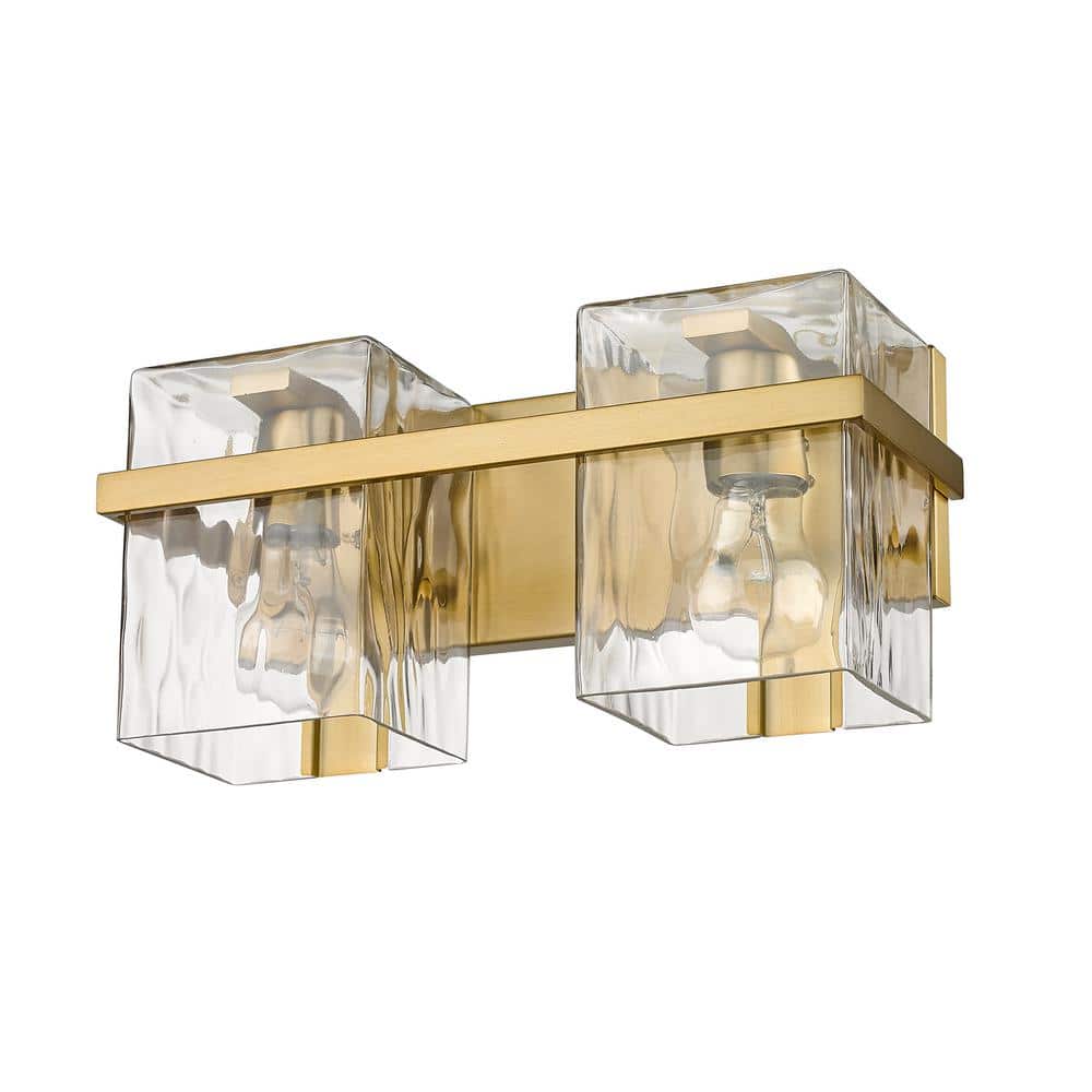 Bennington 14.75 in. 2-Light Modern Gold Vanity Light with Clear Glass Shad
