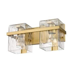 Bennington 14.75 in. 2-Light Modern Gold Vanity Light with Clear Glass Shades