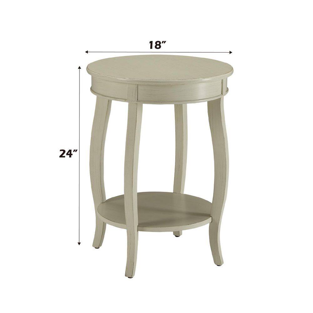 Aberta 18'' Antique White Round Wooden End Table with Shelf