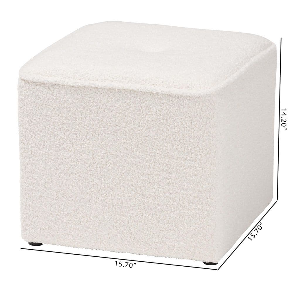 Ivory Boucle Tufted Round Ottoman with Eucalyptus Frame