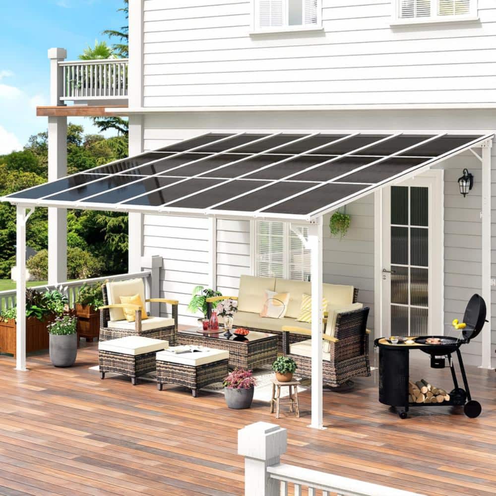 Sloped Roof Wall Mounted Aluminum Pergola with Solar Light for Patio Deck Backyard price history on PriceWatchPro