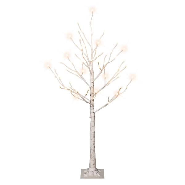 Puleo International 4 ft. White Pre-Lit Multi-Function Twig Artificial Christmas Tree Set of 2 with 72 Warm White LED Lights