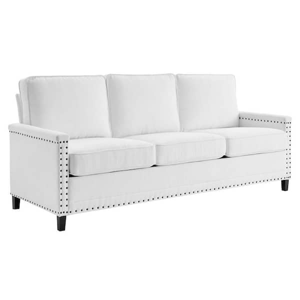 MODWAY Ashton 81 in. Wide Square Arm Upholstered Fabric Modern Straight Sofa in White