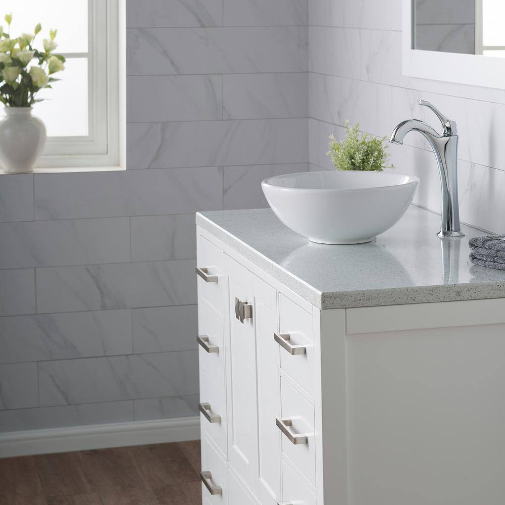 Elavo White Ceramic Round Vessel Bathroom Sink, 13 3/4 in