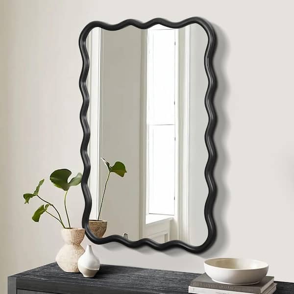 40 in. W x 28 in. H Rectangular Framed Floating Wall Bathroom Vanity Mirror in Black Finshed Solid Wood