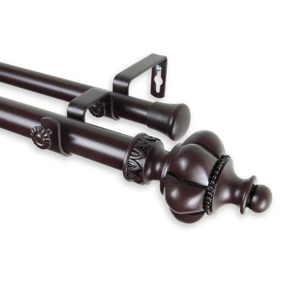 Rod Desyne 28 in. - 48 in. Telescoping 1 in. Double Curtain Rod Kit in Mahogany with Terra Finial