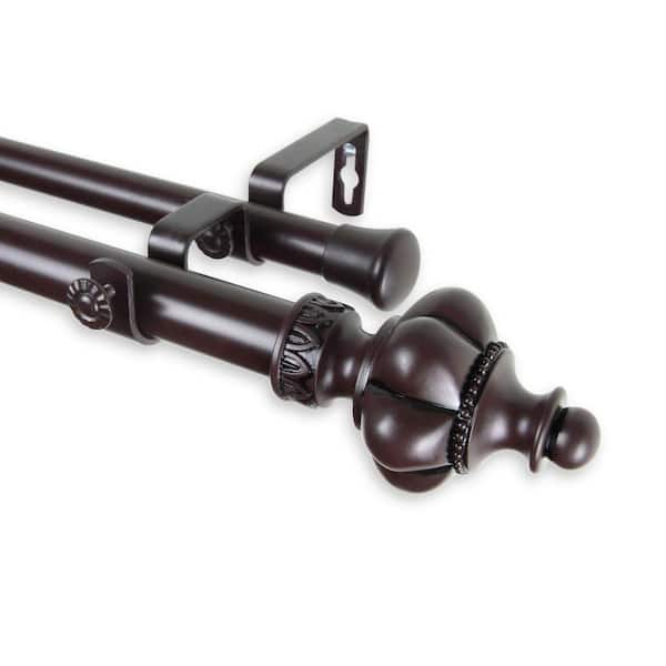 Rod Desyne 48 in. - 84 in. Telescoping 1 in. Double Curtain Rod Kit in Mahogany with Terra Finial