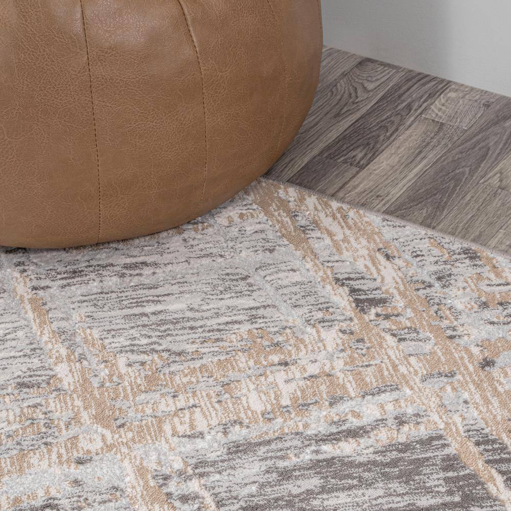 Beige and Gray Abstract 8' x 10' Synthetic Area Rug