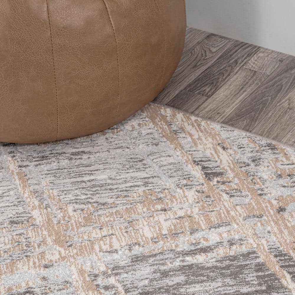 Beige and Gray Abstract Flat Woven Rectangular Area Rug