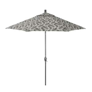 9 ft. Grey Aluminum Market Patio Umbrella with Crank Lift and Push-Button Tilt in Palm Graphite Pacifica Premium