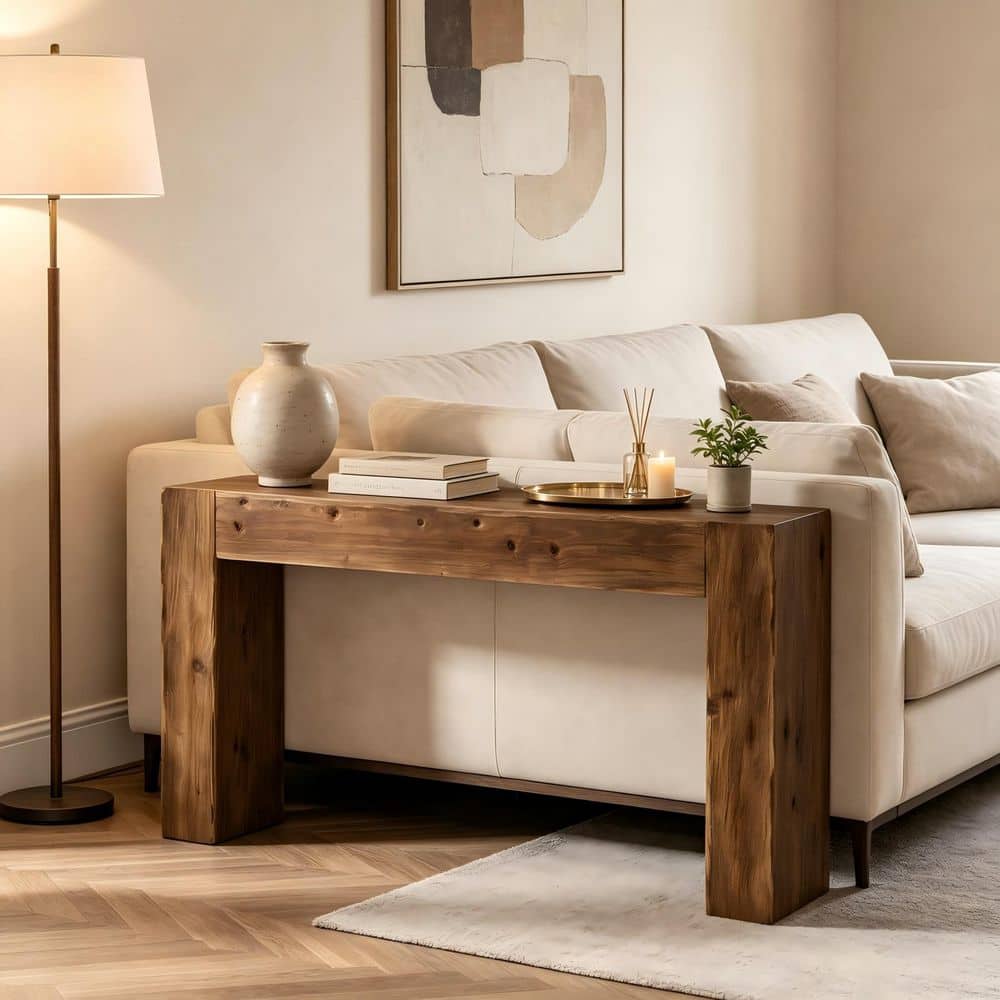 BYBLIGHT Turrella 63 in. Brown Rectangle Solid Wood Console Table Sofa ...