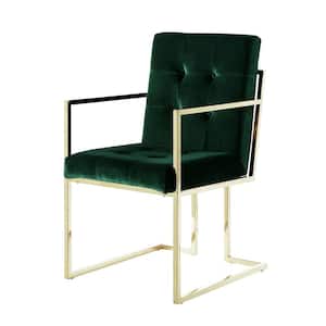 Triniti Hunter Green/Gold Velvet Button Tufted Dining Chair (Set of 2)