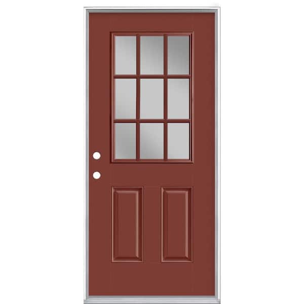 Masonite 36 in. x 80 in. 9 Lite Red Bluff Right-Hand Inswing Painted Smooth Fiberglass Prehung Front Door with No Brickmold