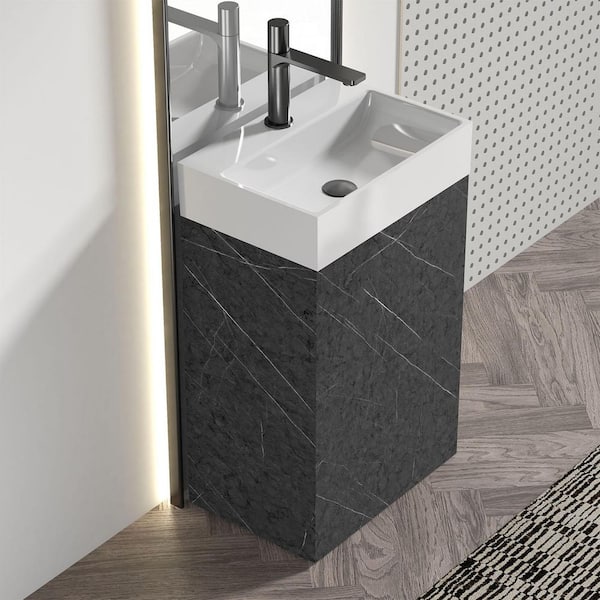BEANS 20 in. W Single Sink Freestanding Black Marble Bath Vanity with White Ceramic Top for Modern Bathroom