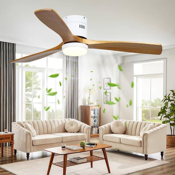 52 in. Wood Indoor White Ceiling Fan with Dimmer LED Light and DC Reversible and APP/Remote Control and Memory Function