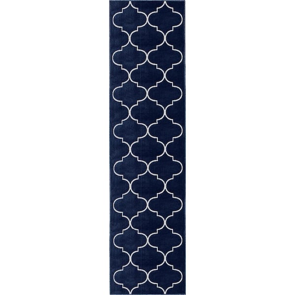 Carpet Art Deco Landmark Foster Navy 2 ft. x 8 ft. Runner Rug
