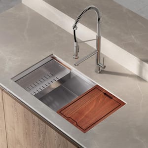 Rivage Stainless Steel 33 in. Single Bowl Undermount Workstation Kitchen Sink