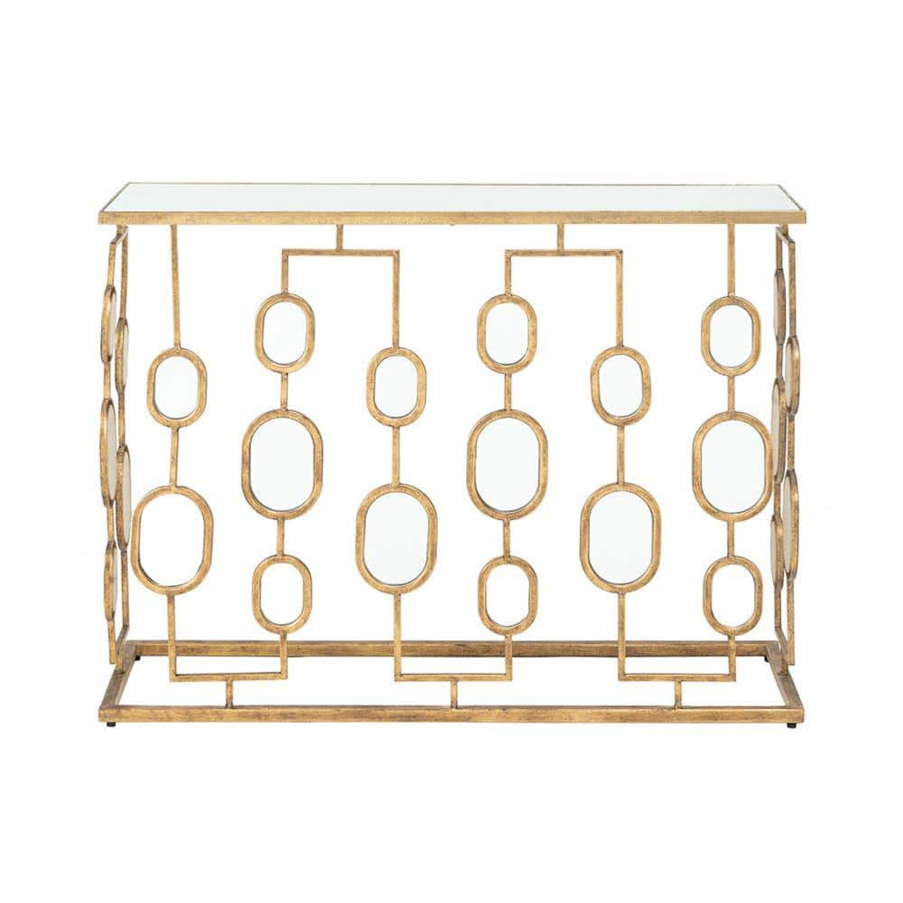 Vintage Gold Finish Iron Console Table with Mirrored Top, 40"