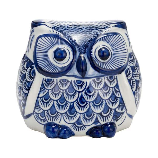 Liv & Skye Blue 6 in. x 5 in. Ceramic Chinoiserie Owl
