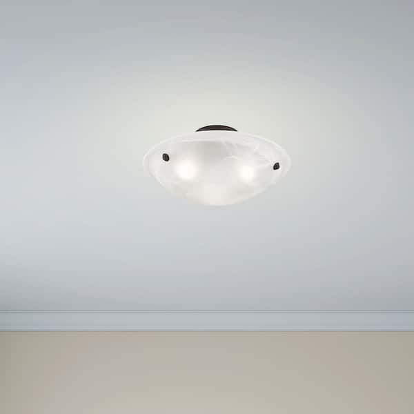 AVIANCE LIGHTING Oasis 16 in. 3-Light Bronze Semi Flush Mount with White Alabaster Glass