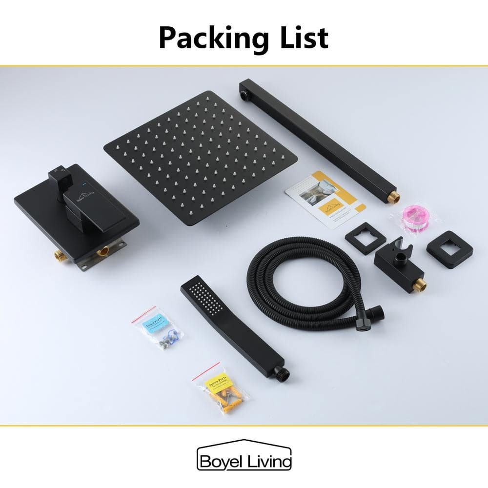 Matte Black Dual Square Rain Shower System with Handheld