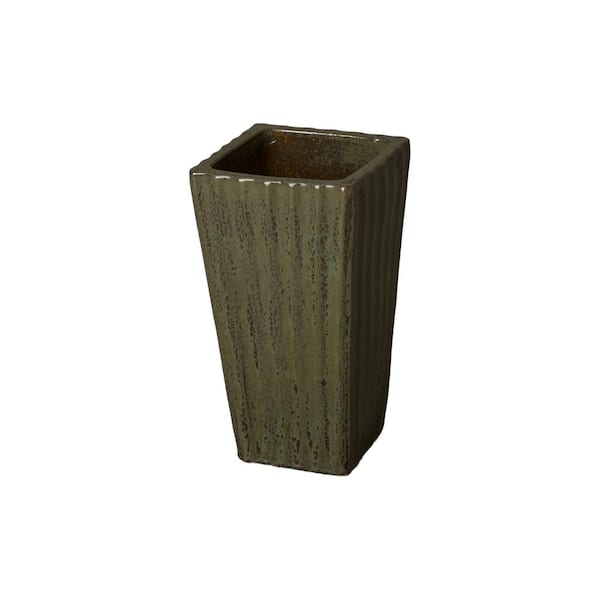 Emissary 9.5 in. L x 15 in. H Metallic Green Ceramic Square Planter with Drainage Hole