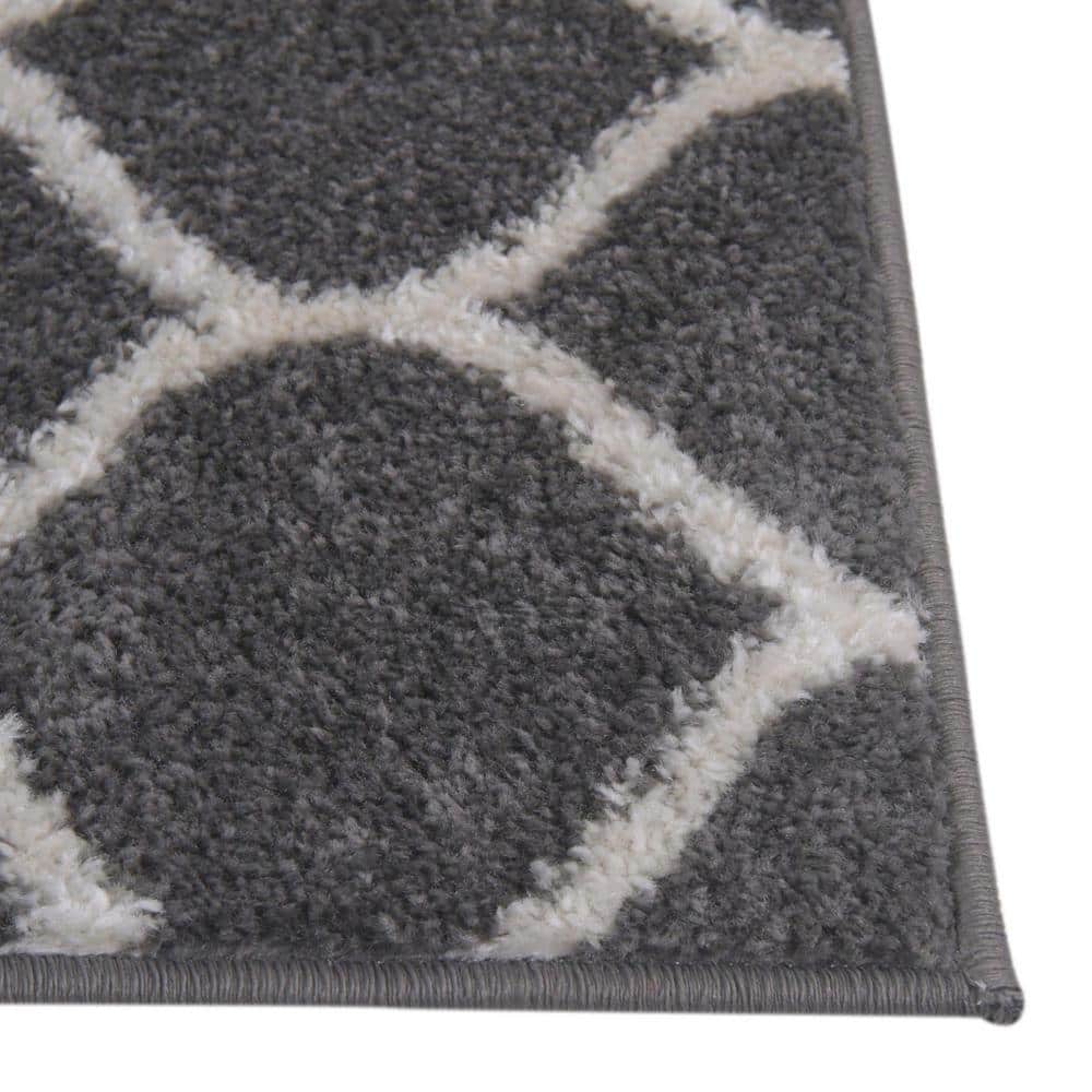 6' Square Dark Gray Ivory Trellis Frieze Synthetic Rug