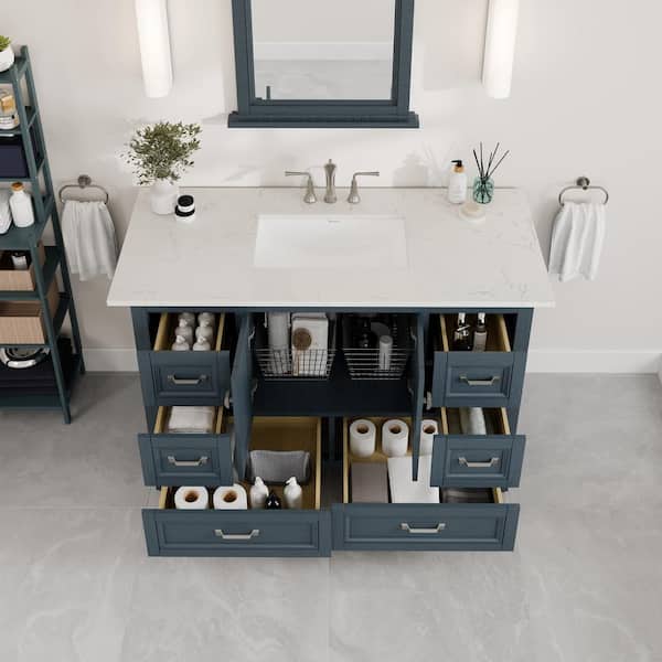 Eviva Britney 48 in. W x 22 in. D Ash Blue Single Sink Bathroom Vanity with White Carrara Quartz Top and Undermount Sinks