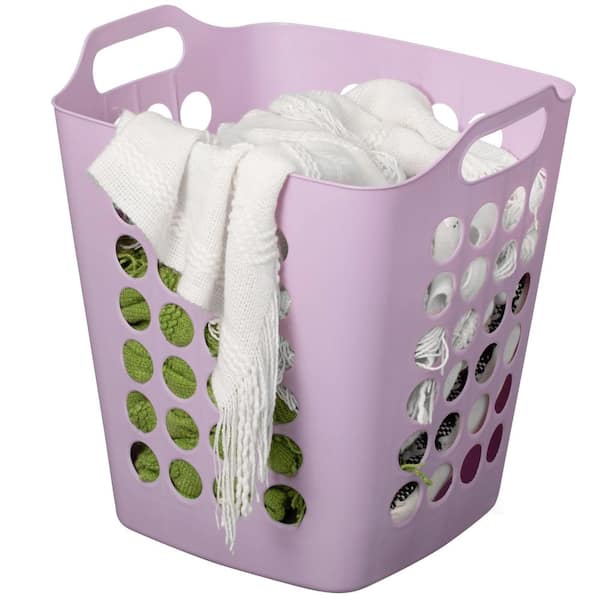 Flexible Plastic Laundry Basket, Square Hamper with Side Handles, Organizer for Laundry & Household Storage, 50L Purple