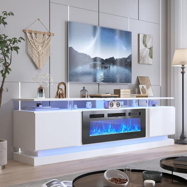 90 in. Freestanding Electric Fireplace TV Stand with Adjustable LED Entertainment Center in White