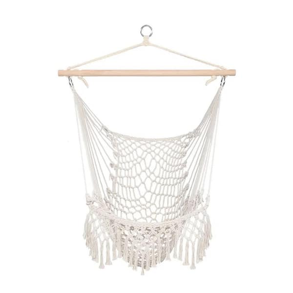 Hammock Chairs, Cotton Rope Sling with Tassel Beige for Indoor/Outdoor Home Patio Deck Yard Garden Reading Leisure