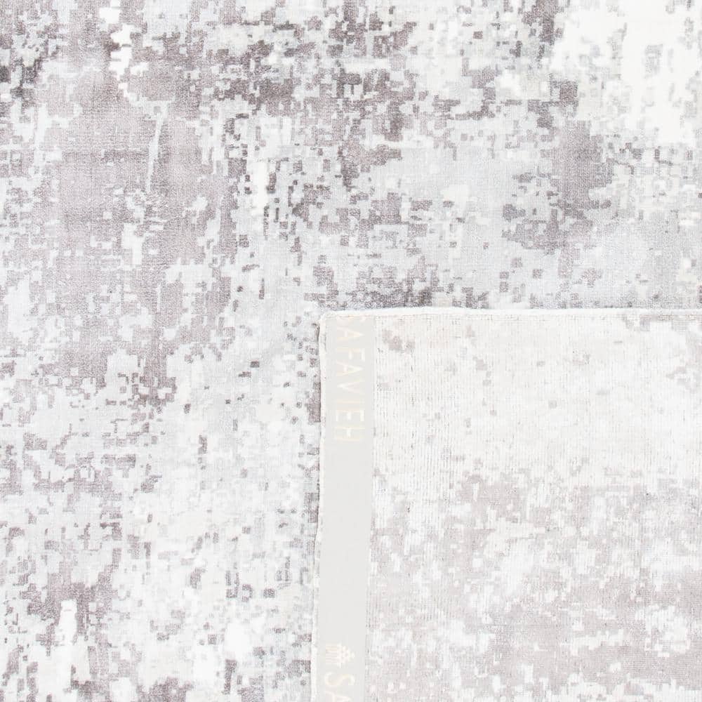 Gray Abstract Hand-Knotted Wool and Viscose Area Rug
