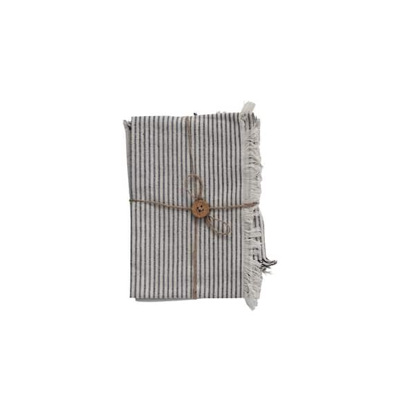 Storied Home Natural & Black Striped & Fringe Woven Cotton Tea Towels (Set of 2)