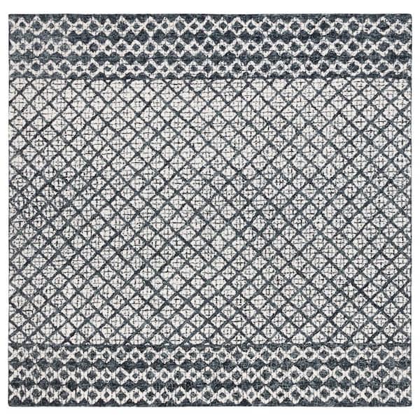SAFAVIEH Abstract Ivory/Navy 6 ft. x 6 ft. Geometric Distressed Square Area Rug