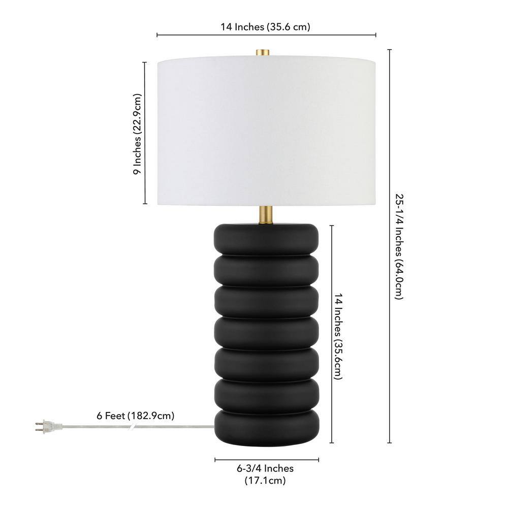Zelda 25" Glass Bubble Body Table Lamp in Matte Black/Brass