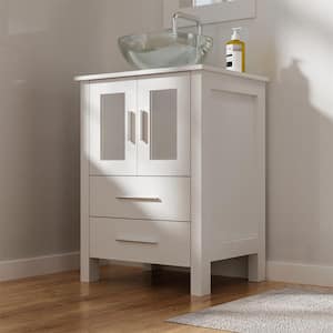 24 in. W x 19 in. D x 32.5 in. H Bath Vanity Cabinet with Top in White with Mirror